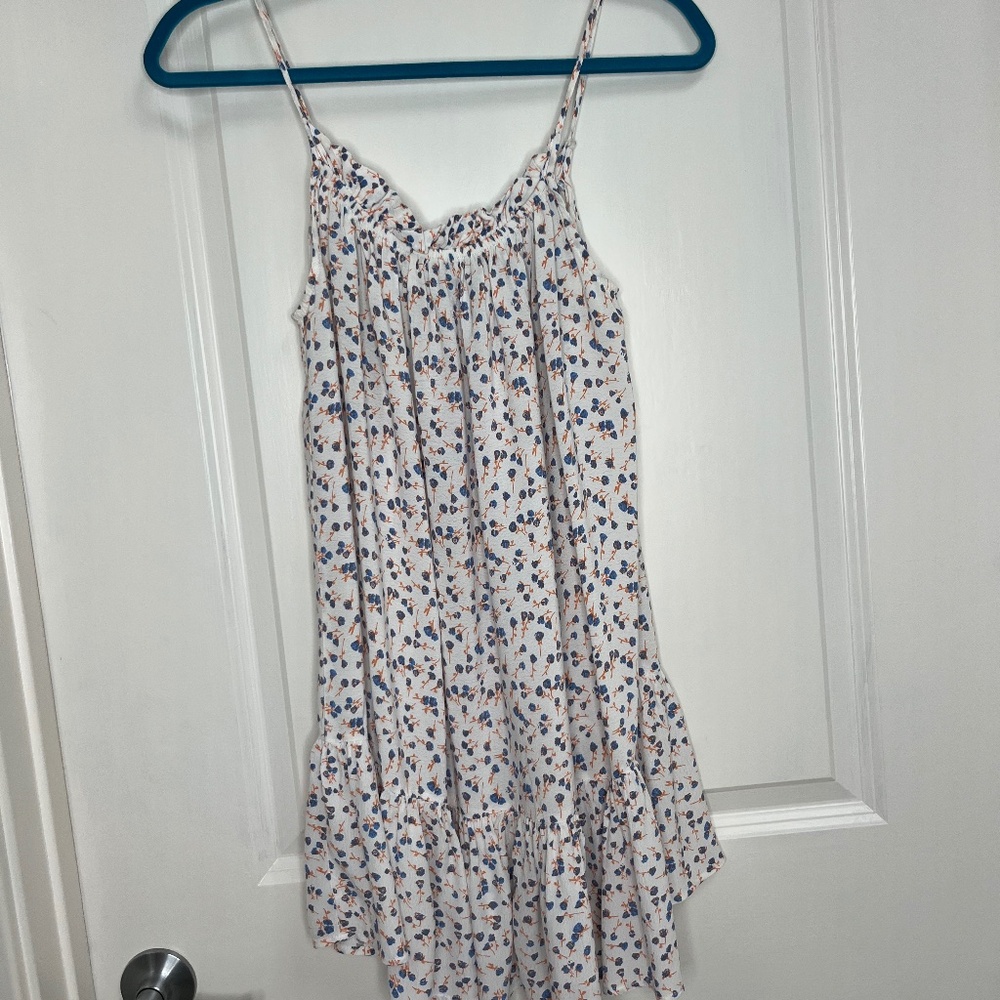 ZARA White Floral Print Ruffle Hem Slip Dress XS